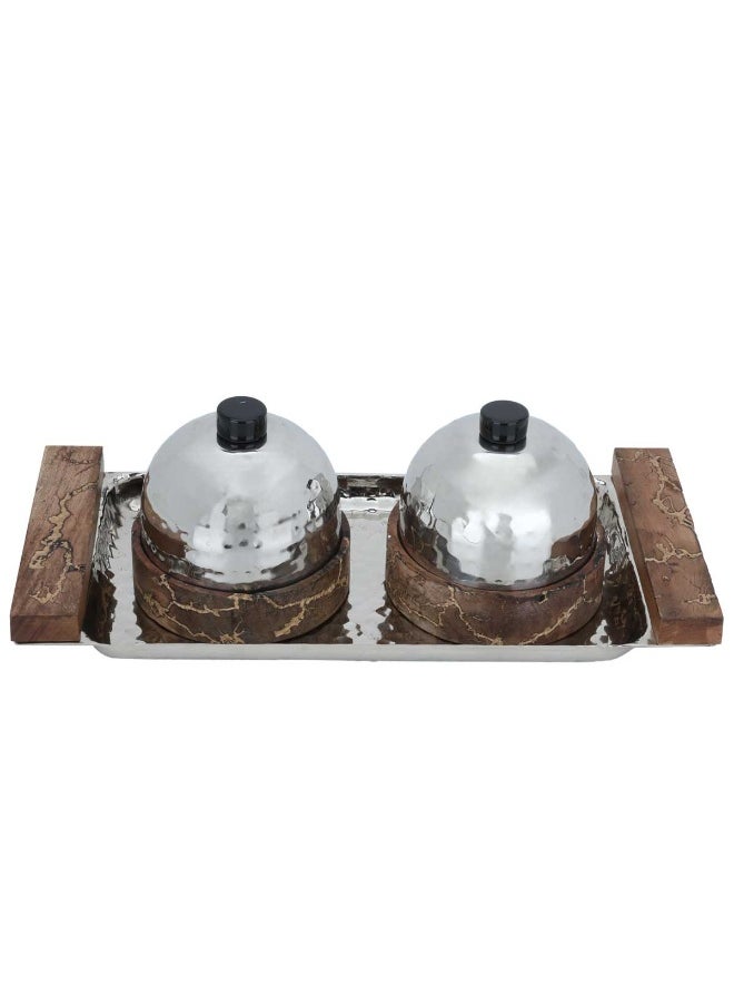 Alsaif Gallery 3-Piece Wooden Base Steel Date Set With Tray 