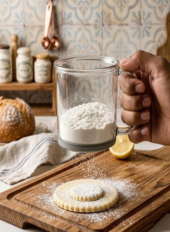 Mishrit Flour Sifter Stainless Steel Hand Press Cup with Fine Mesh, Baking Sieve for Flour Sugar Cocoa Powder, Lump Removal & Aerating Tool for Cakes - Image 1