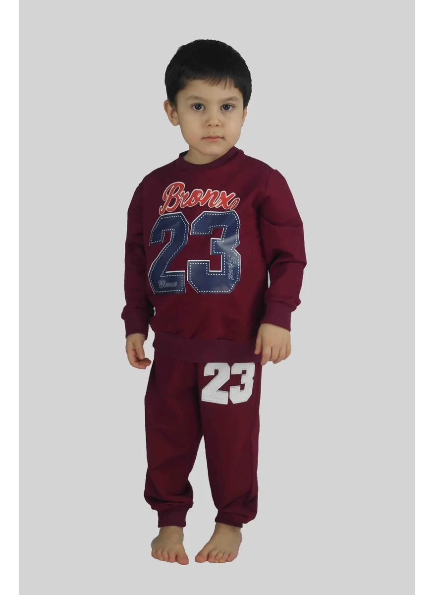 Bluence Boy's Printed Claret Red Cotton Tracksuit Set