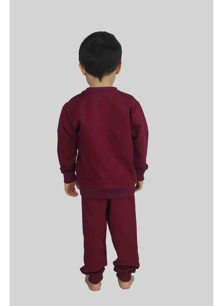 بلونس Boy's Printed Claret Red Cotton Tracksuit Set