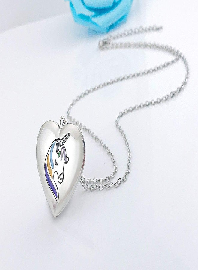 يوفينغ قلادة يوفينغ بتصميم وحيد القرن، هدية مثالية لها، مزينة بحرف أولي على شكل قلب، مع إمكانية وضع الصور، مصنوعة من المينا، هدية رائعة للنساء. - Image 5