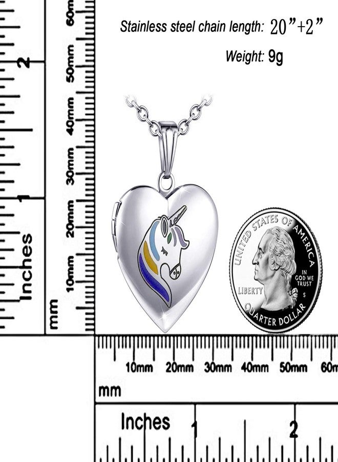 يوفينغ قلادة يوفينغ بتصميم وحيد القرن، هدية مثالية لها، مزينة بحرف أولي على شكل قلب، مع إمكانية وضع الصور، مصنوعة من المينا، هدية رائعة للنساء. - Image 2