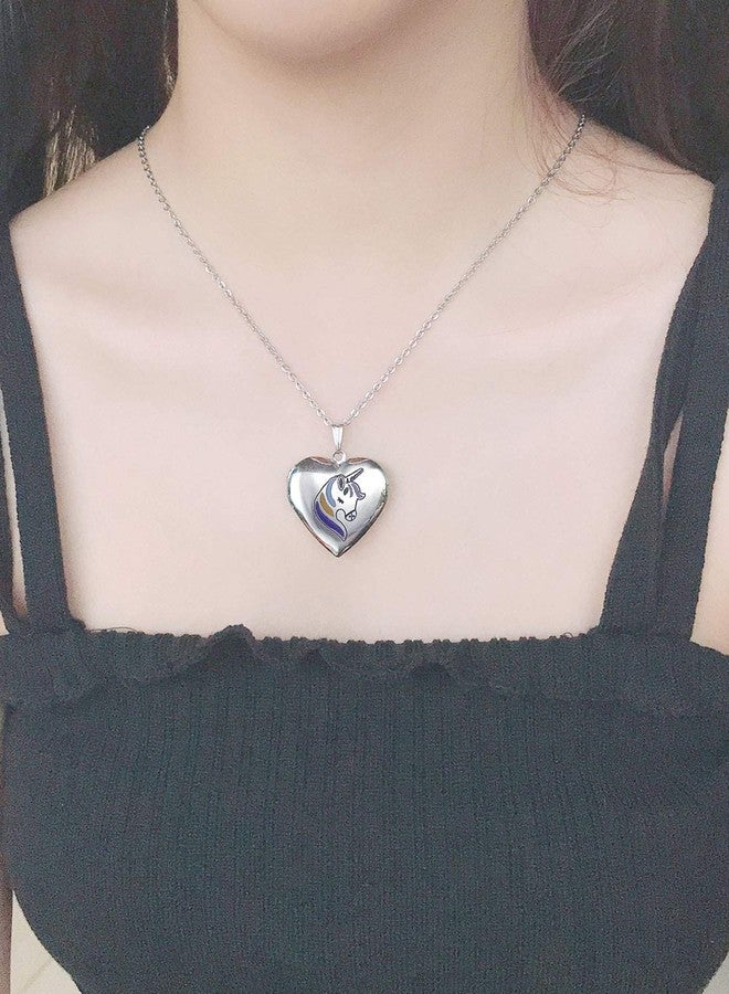 يوفينغ قلادة يوفينغ بتصميم وحيد القرن، هدية مثالية لها، مزينة بحرف أولي على شكل قلب، مع إمكانية وضع الصور، مصنوعة من المينا، هدية رائعة للنساء. - Image 4