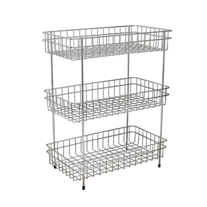 FORTUNE Stainless Steel 3Layer Kitchen Basket Rack Multipurpose Fruit and Vegetable Storage Basket Kitchen Utensils Organizer Trolley Kitchen Stand with Four Legs - Image 2