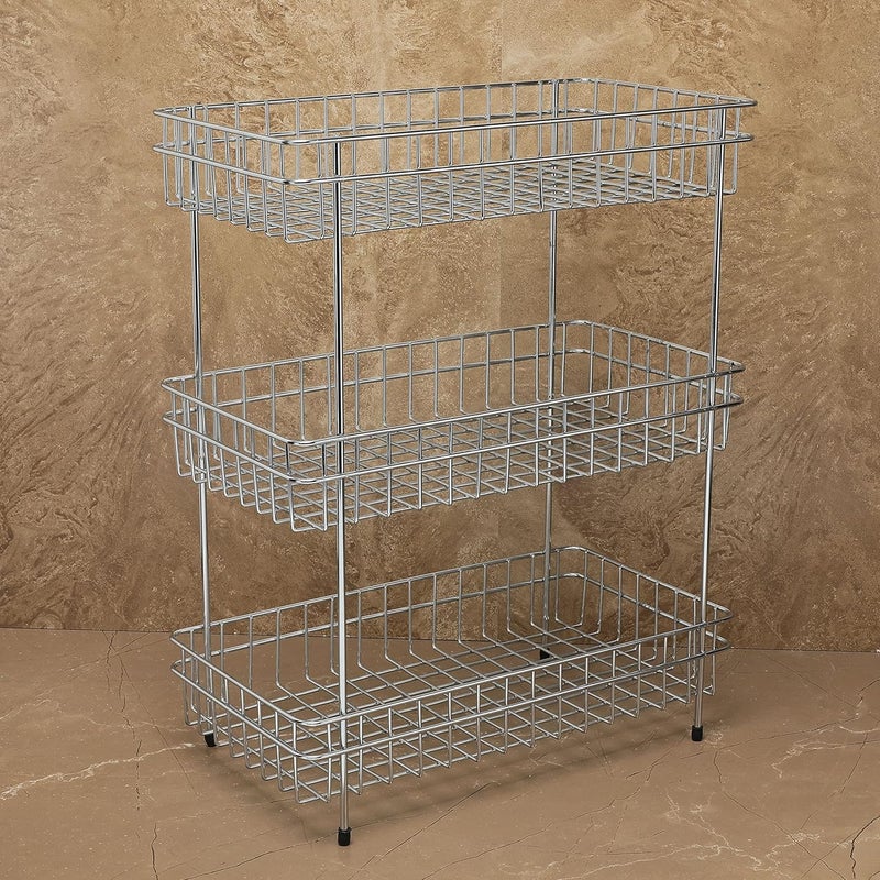 FORTUNE Stainless Steel 3Layer Kitchen Basket Rack Multipurpose Fruit and Vegetable Storage Basket Kitchen Utensils Organizer Trolley Kitchen Stand with Four Legs - Image 4