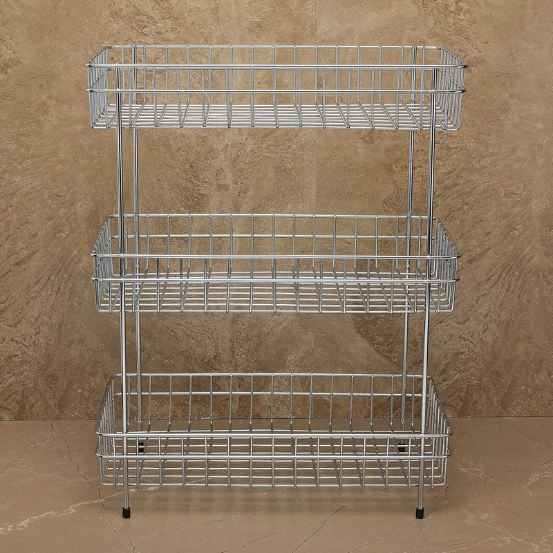 FORTUNE Stainless Steel 3Layer Kitchen Basket Rack Multipurpose Fruit and Vegetable Storage Basket Kitchen Utensils Organizer Trolley Kitchen Stand with Four Legs - Image 3
