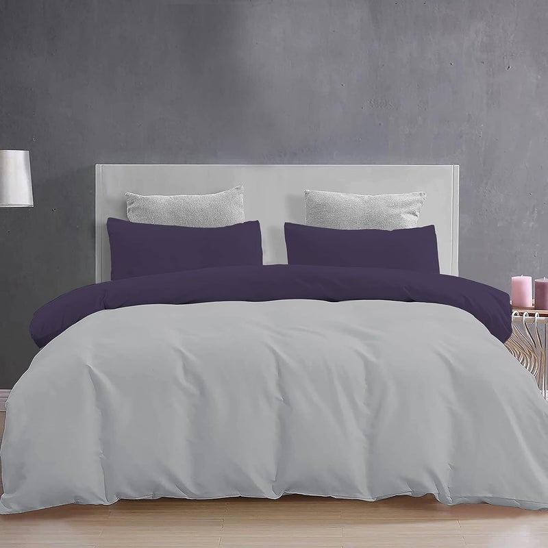YRM Bedding's YRM Beddings 3 Pieces Duvet Cover Setr 100 Brushed Microfiber Reversibles with Zipper Closure Duvet Cover 61X91 Inches and 2 Pillow Cover 18X28 Inches Single SizeSilverNavy Blue - Image 2