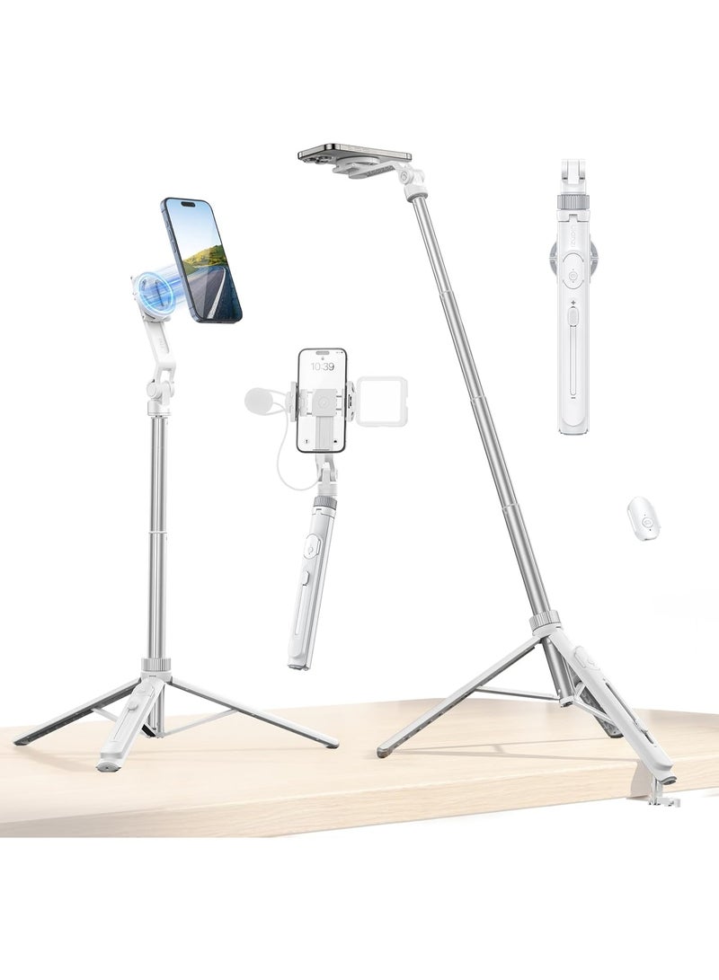 ULANZI TT88 Magnetic Tripod for iPhone, 57" Extendable Selfie Stick with Remote, 2-in-1 Phone Clip & Dual Cold Shoe Mounts-Lightweight Phone Tripod Stand for Vlogging, Travel, Video Recording - Image 1