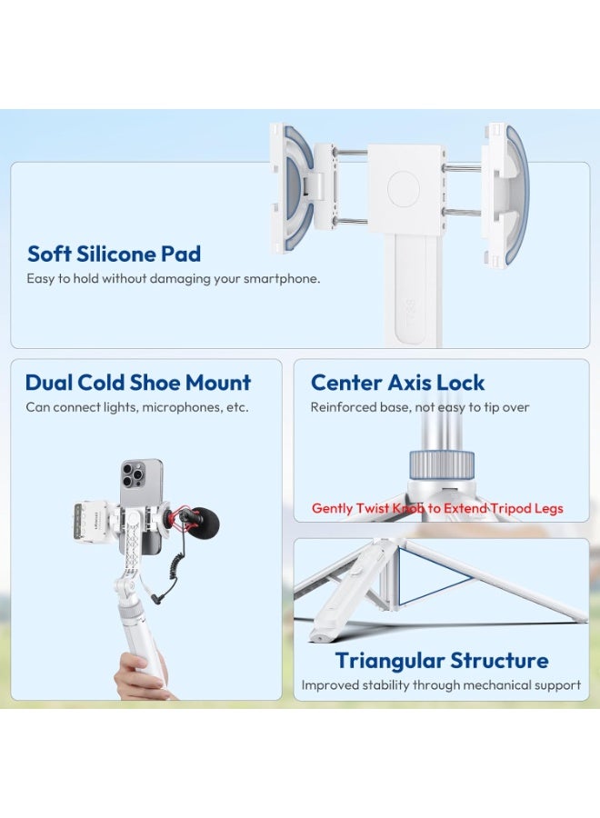 ULANZI TT88 Magnetic Tripod for iPhone, 57" Extendable Selfie Stick with Remote, 2-in-1 Phone Clip & Dual Cold Shoe Mounts-Lightweight Phone Tripod Stand for Vlogging, Travel, Video Recording - Image 3