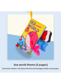 Generic Baby's Tear-free Early Teaching Six Pages 12 Montessori's Early Education Interesting Three-Dimensional Voice Tail Cloth Book-Color:Ocean World [Chinese And English] 6 Pages And 12 Sides With BB Sound Paper  - Image 4