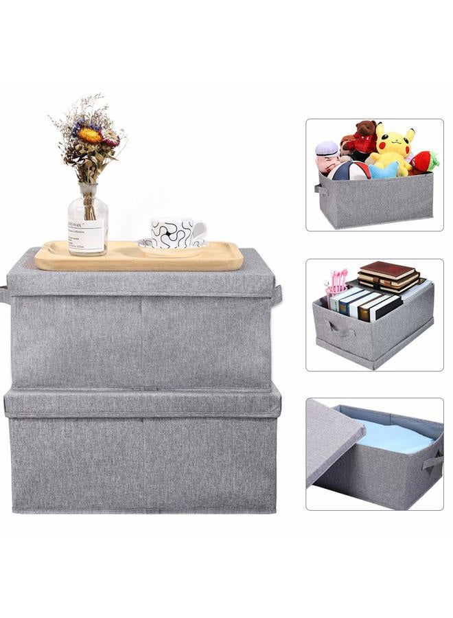 HOONEX Linen Foldable Storage Bins with Lids, 2 Pack, Storage Boxes with Carrying Handles and Sturdy Heavy Cardboard, 16.5" L x 11.8" W x 7.5" H for Shoes, Books, Clothes, Light Grey - Image 2