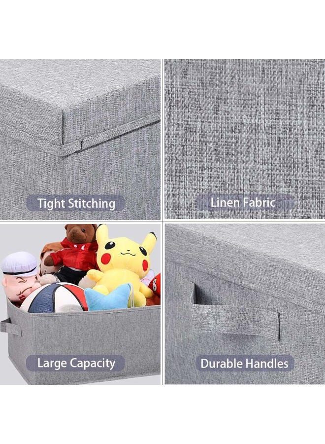 HOONEX Linen Foldable Storage Bins with Lids, 2 Pack, Storage Boxes with Carrying Handles and Sturdy Heavy Cardboard, 16.5" L x 11.8" W x 7.5" H for Shoes, Books, Clothes, Light Grey - Image 5
