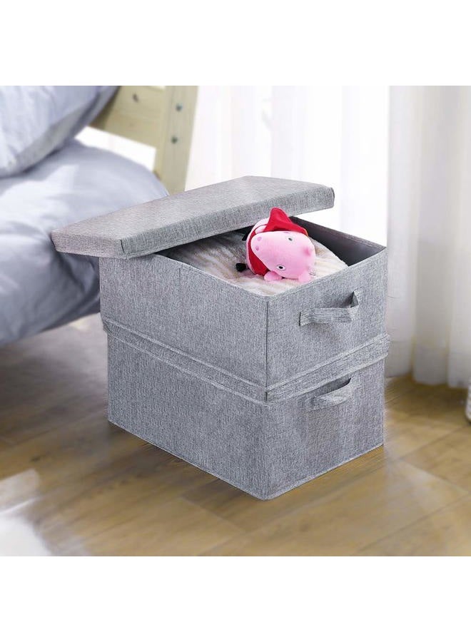 HOONEX Linen Foldable Storage Bins with Lids, 2 Pack, Storage Boxes with Carrying Handles and Sturdy Heavy Cardboard, 16.5" L x 11.8" W x 7.5" H for Shoes, Books, Clothes, Light Grey - Image 3