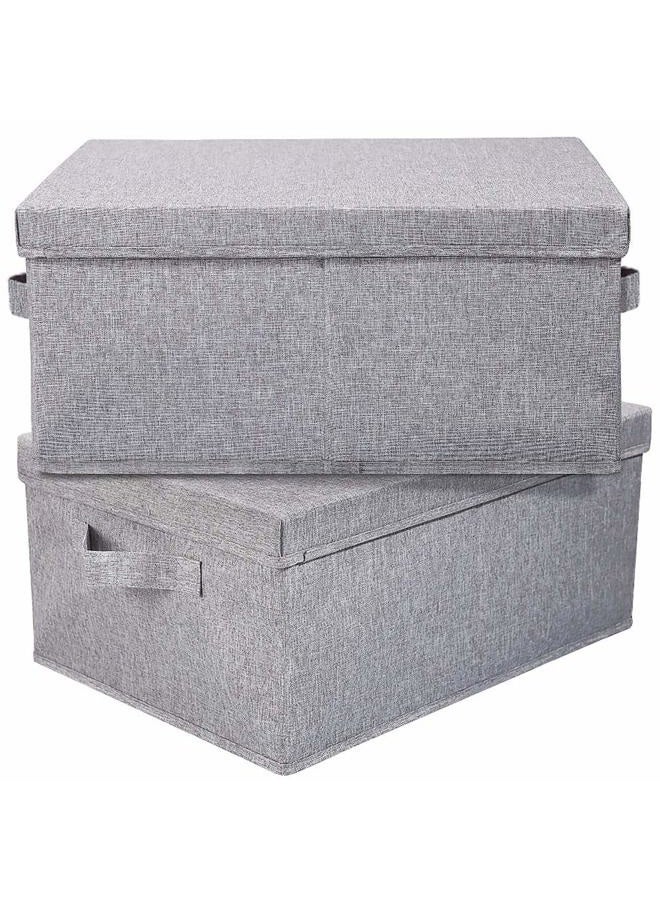 HOONEX Linen Foldable Storage Bins with Lids, 2 Pack, Storage Boxes with Carrying Handles and Sturdy Heavy Cardboard, 16.5" L x 11.8" W x 7.5" H for Shoes, Books, Clothes, Light Grey - Image 1
