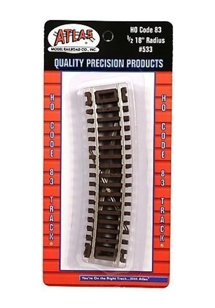 Atlas Code 83 Nickel Silver 1/2-18" Radius Snap Track for HO Scale Trains - Image 1