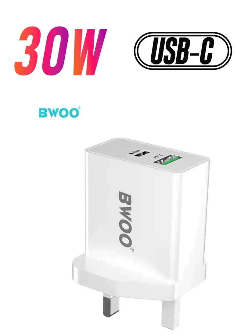 BWOO BWOO 30W PD USB Type-C Charger for iPad with PC+ABS Material, UK Plug – Portable Cell Phone Wall Charger  - Image 1