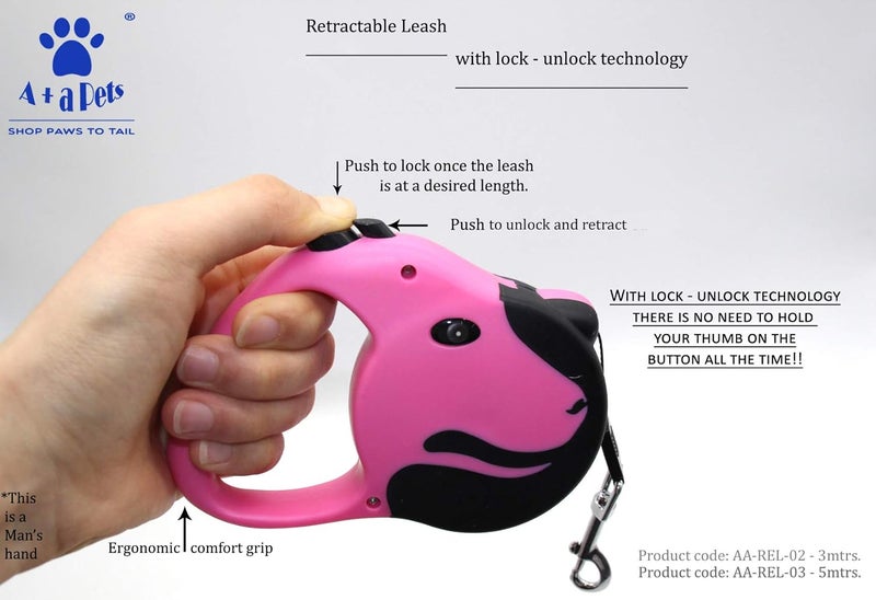 A+a Pets ' Retractable Leash, Tangle-Free for Small Dogs Cat Puppy with Anti-Slip Handle (5 metres, Green) - Image 2