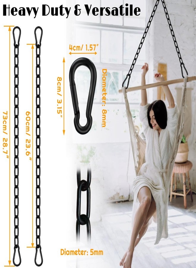 BFCAYQE 2Pcs 29" Swing Chain Kit - Heavy Duty Stainless Steel Chains with Carabiners for Hammock Chairs, Adjustable Porch Swings, Punching Bags - Black Coated Hanging Chain Extender Set - 660LB Load - Image 2