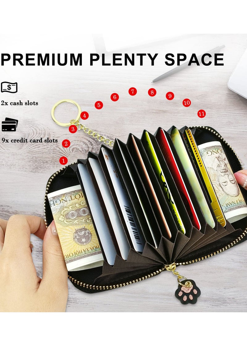 KASTWAVE Cute Credit Card Holder for Women, Small Leather Zipper RFID Blocking Card Holder Wallet with Removable Keychain (Black cat) - Image 2