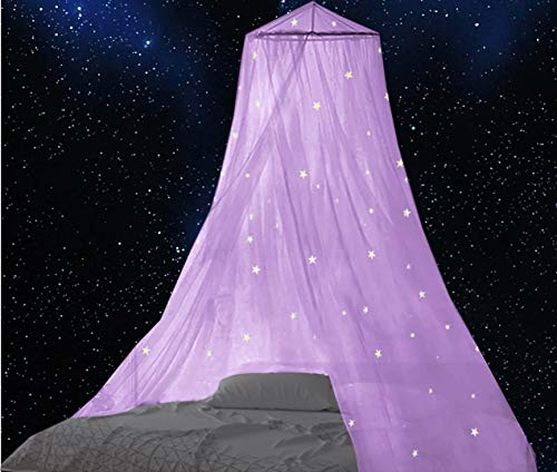 BCBYou Mosquito Net with Fluorescent Stars Glow in Dark for Baby, Kids, and Adults, for Covering Crib, Kid, Girls or Full Size Bed (Purple) - Image 3