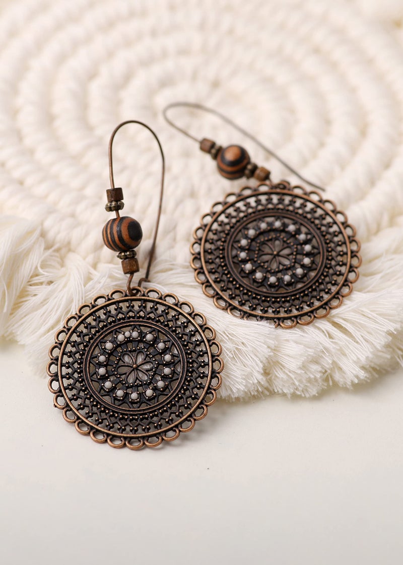 MINACHI Bohemian Round Flower Drop Dangle Earrings, Boho Ethnic Jewelry Gifts for Women - Image 3