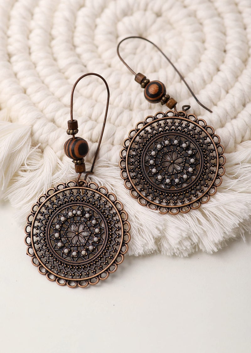 MINACHI Bohemian Round Flower Drop Dangle Earrings, Boho Ethnic Jewelry Gifts for Women - Image 2