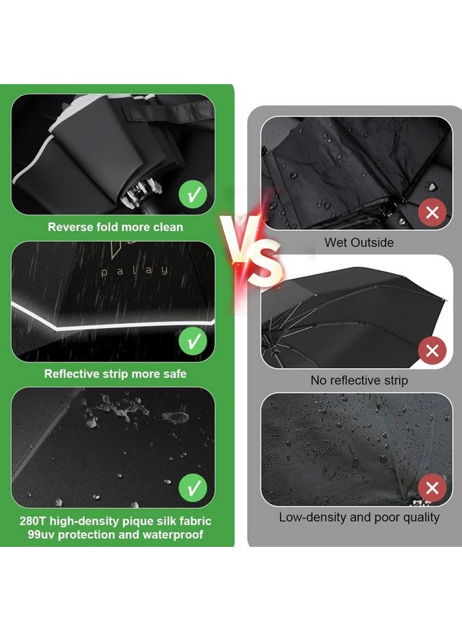 PALAY® Large Umbrella for Men Women with Reflective Strap, 50'' Automatic Open/Close Windproof Travel Folding Umbrella, Reinforced 10 Dual Ribs, 99 UV Protection Umbrella with Carabiner Handle Design - Image 4