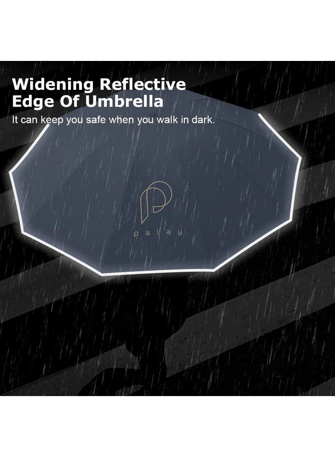 PALAY® Large Umbrella for Men Women with Reflective Strap, 50'' Automatic Open/Close Windproof Travel Folding Umbrella, Reinforced 10 Dual Ribs, 99 UV Protection Umbrella with Carabiner Handle Design - Image 3