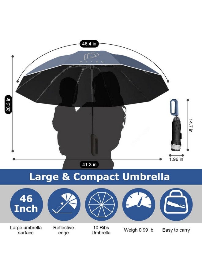 PALAY® Large Umbrella for Men Women with Reflective Strap, 50'' Automatic Open/Close Windproof Travel Folding Umbrella, Reinforced 10 Dual Ribs, 99 UV Protection Umbrella with Carabiner Handle Design - Image 2