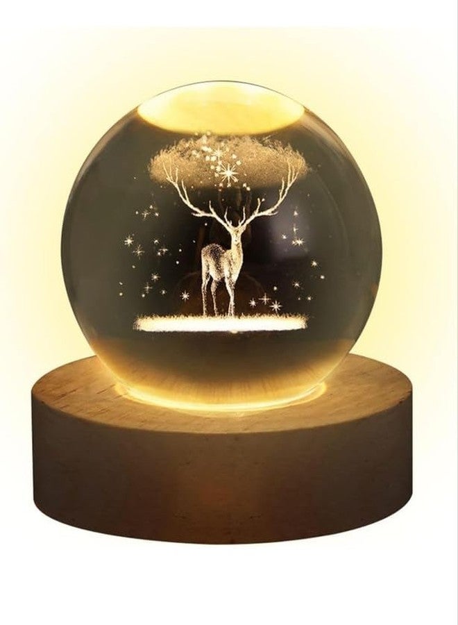 GODFLY Glass Ball Night LED Lamp with Woodern Base 3D Galaxy Crystal Ball Night Lamp,Solar System Crystal Ball Night Light(1 PCS)(Dear) - Image 1