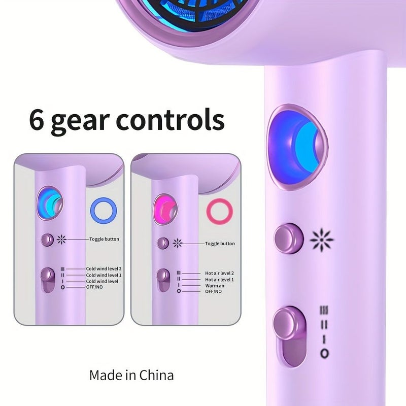 Purple Hair Dryer With Diffuser Professional Ionic Fast Drying Low Noise Blow Dryer 2 Concentrator Nozzles For Home Salon Travel - Image 2