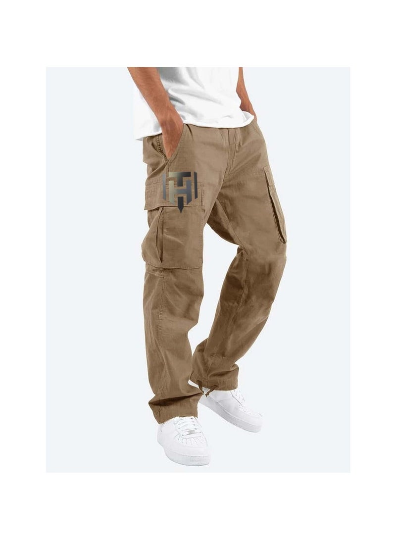 Huitich Men’s Casual Multi-Pocket Workwear Trousers Khaki, Size L  - Image 4