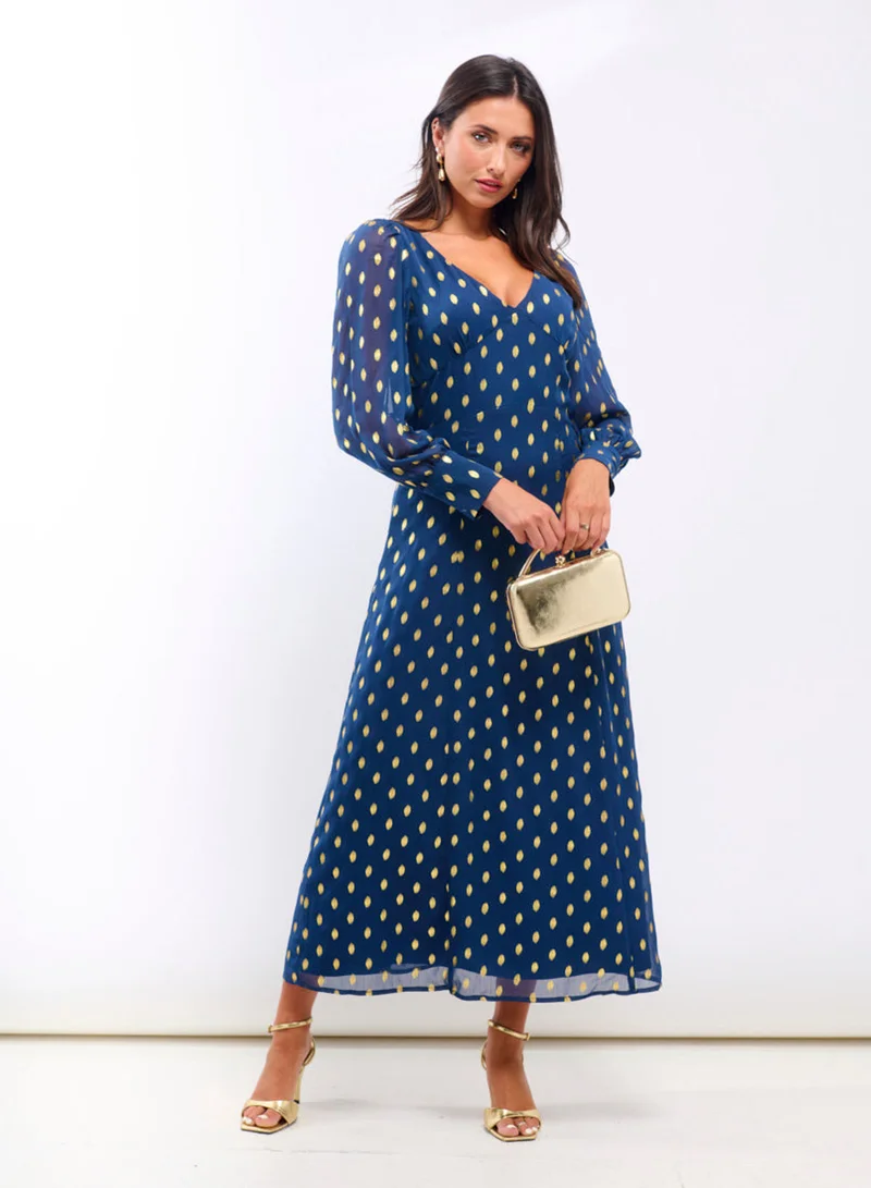 نيدز نو ليبل Dark Blue Long Sleeve Midaxi Dress