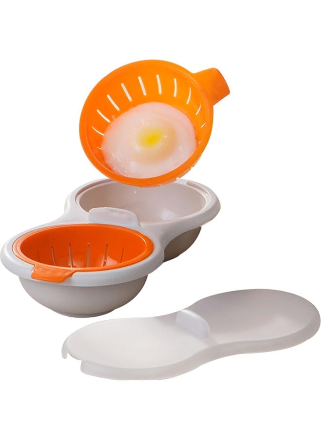 Erweicet Microwave Egg Poachers, Portable Egg Cooker for Microwave 2 Cups Design Egg Poacher Cups with Eye Cover for Ovens Breakfast Cooking Steamed Poached Egg Orange  - Image 1