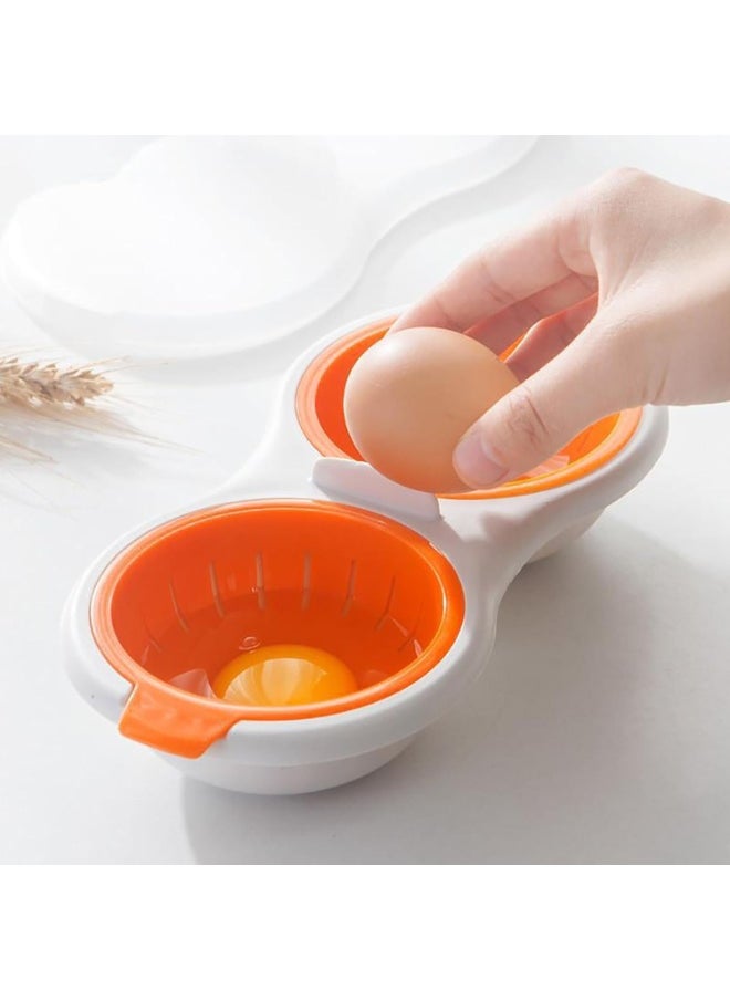 Erweicet Microwave Egg Poachers, Portable Egg Cooker for Microwave 2 Cups Design Egg Poacher Cups with Eye Cover for Ovens Breakfast Cooking Steamed Poached Egg Orange  - Image 2