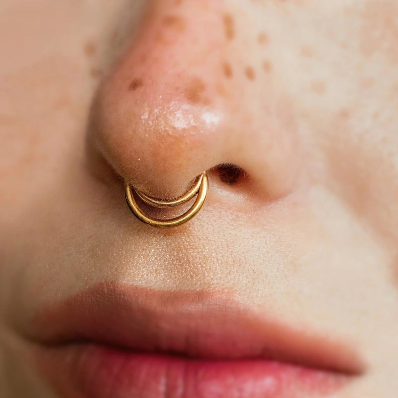 NONTAI 16G Double Septum Ring Layered Septum Clicker Stacked Daith Hoop Septum Hoop Gold Cartilage Hoop 8mm - Image 2