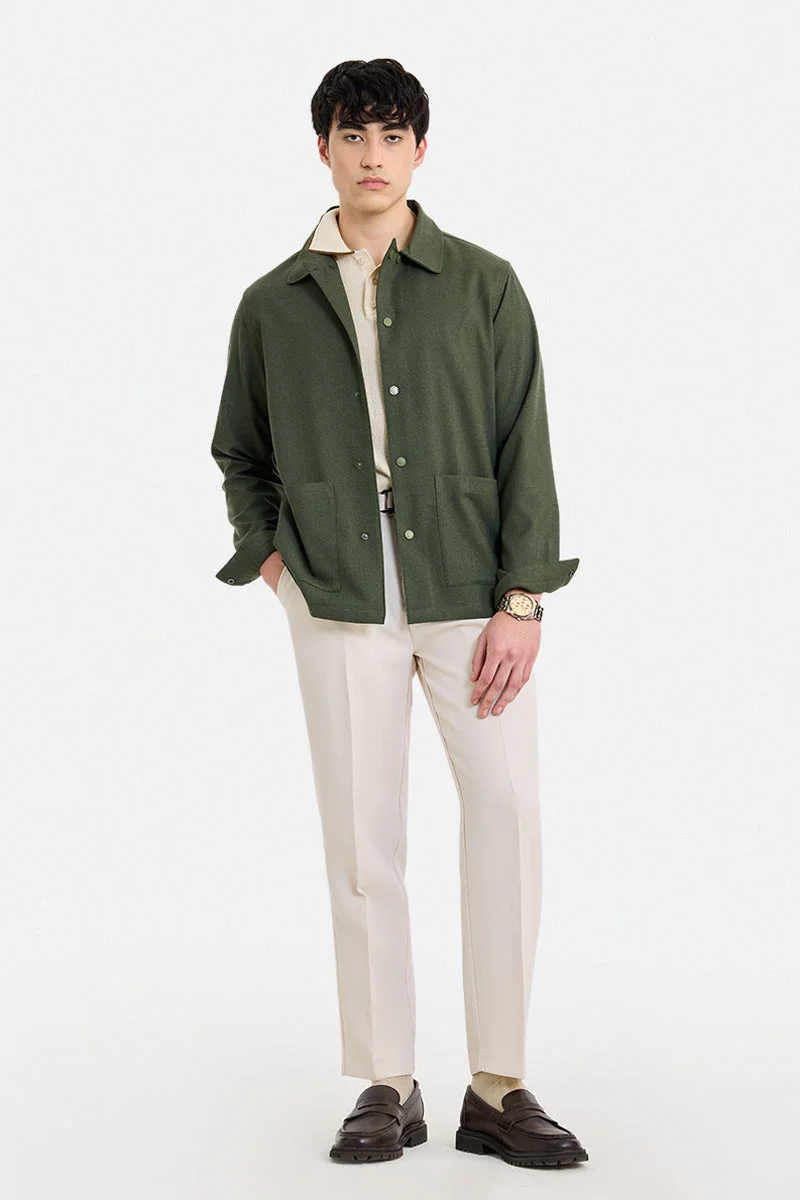 سنيتش Olive Solid Long Sleeve Regular Fit Jacket