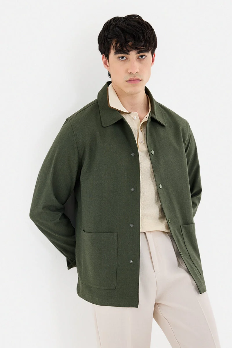 سنيتش Olive Solid Long Sleeve Regular Fit Jacket