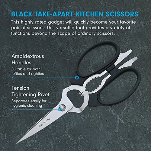 Messermeister 8-Inch Take-Apart Kitchen Scissors, Black - Includes Screwdriver, Nut Cracker, Jar Lid Opener/Gripper, Bottle Opener & Bone + Twig Cutter - Suitable for Lefties & Righties - Image 2
