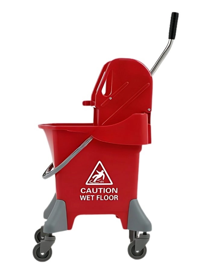 AKC 25L Heavy-Duty Mop Bucket with Down-Press Wringer & 360° Swivel Wheels – Commercial Cleaning Trolley for Restaurants, Offices, Hotels & Homes – Red  - Image 2