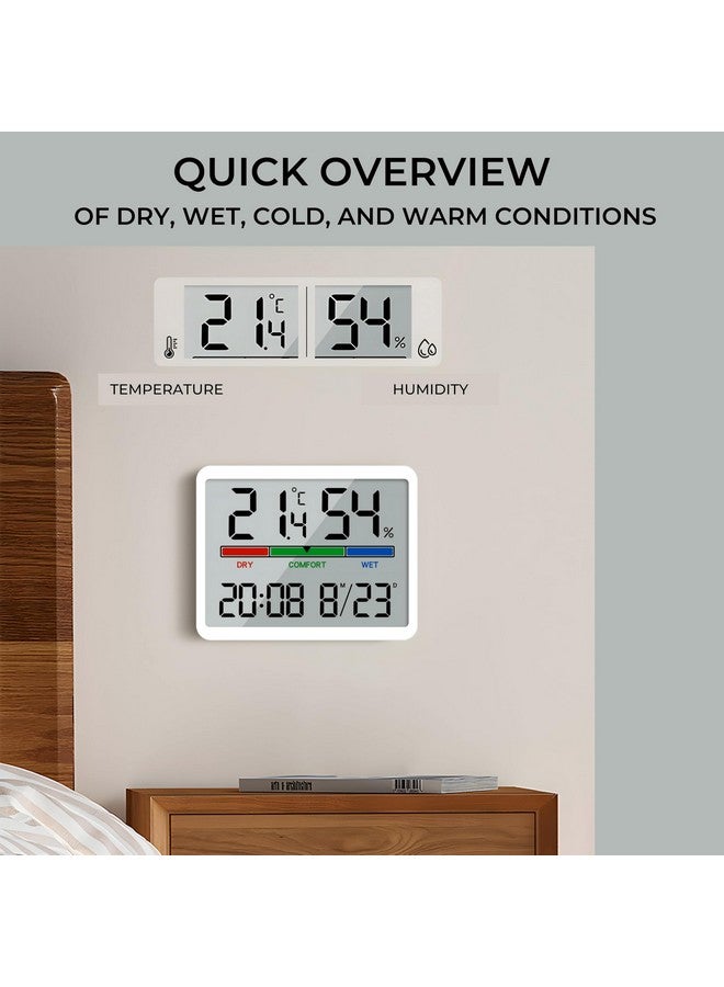 DeWire 3-in-1 Digital Hygrometer Thermometer Alarm Clock - Smart Room Monitor with Comfort Indicator, Date & Time Display, Multiple Mounting Options for Home, Office, kids Room - White - Image 4