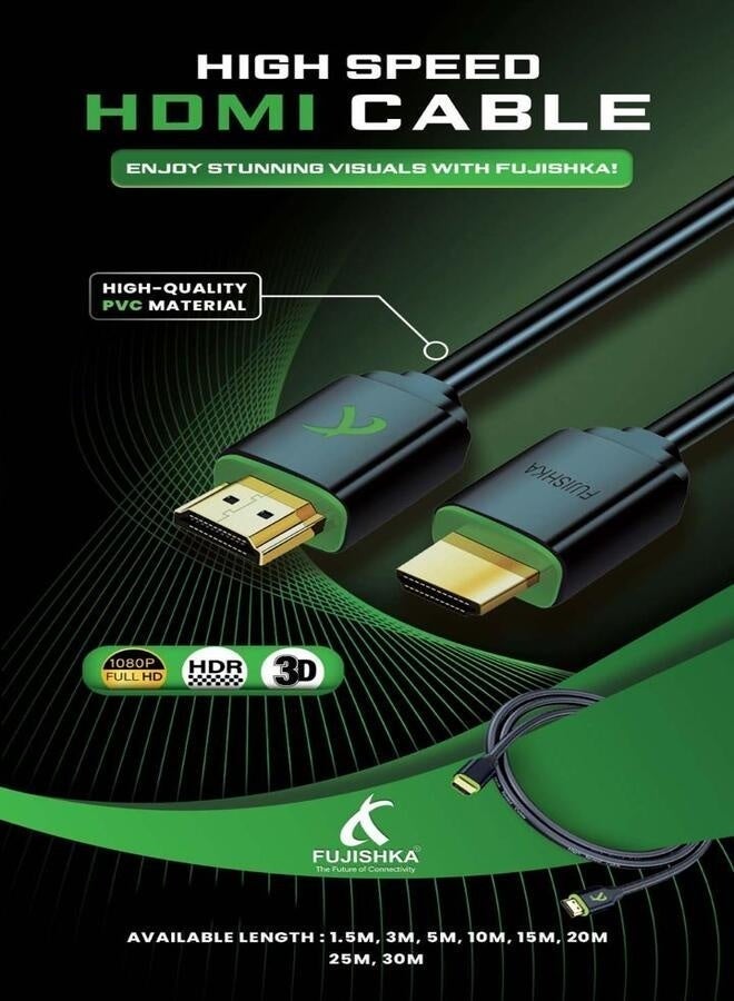 FUJISHKA HDMI 2.0 Cable – Ultra High Speed 8MM THICK | 60Hz | 1080P | HDR | HDCP | 3D | Premium Gold-Plated Connectors | Braided Durability | Compact Design for Laptops, Monitors, Office Setups & Gaming Displays - Image 2