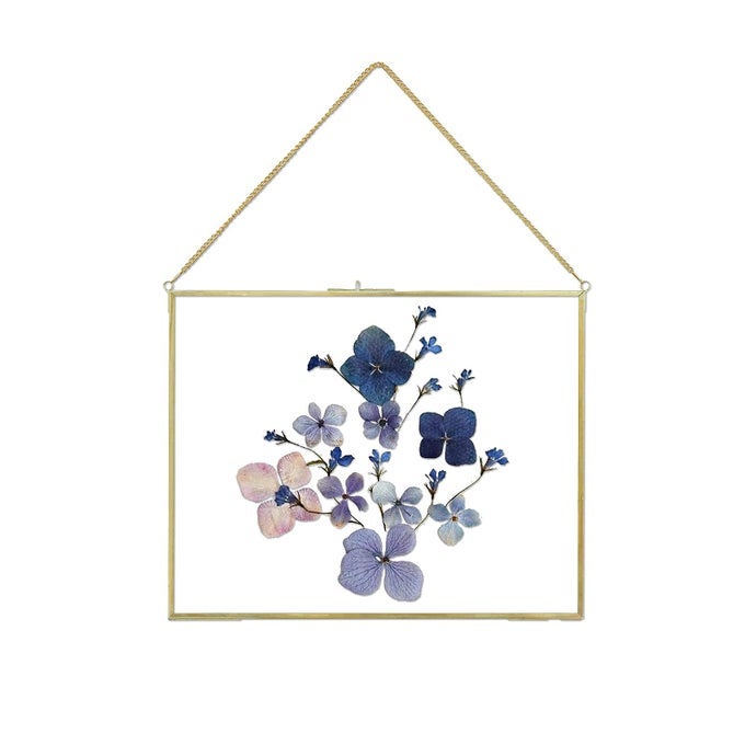 11X14 INCH PRESSED FLOWERS GLASS PICTURE FRAMES FOR ARTWORK CERTIFICATE HORIZONTAL GOLD BRASS DOUBLE GLASS CLIP FRAME WALL HANGING DRIED FLOWER PLANT SPECIMEN VINTAGE MODERN GEOMETRIC DECOR