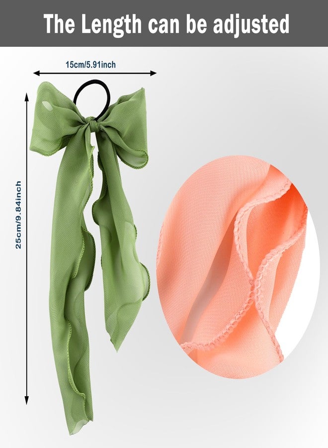 HLTOO 7PCS Chiffon Ribbon Bow Hair Ties, Elastics Hair Scarf Scrunchies, Long Ponytail Holder, Colourful Hair Bands, for Women and Girls, 7 Colors - Image 2