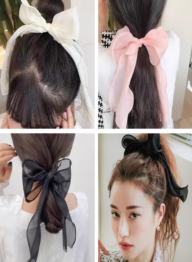 HLTOO 7PCS Chiffon Ribbon Bow Hair Ties, Elastics Hair Scarf Scrunchies, Long Ponytail Holder, Colourful Hair Bands, for Women and Girls, 7 Colors - Image 3