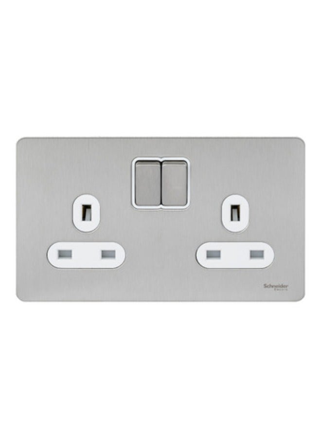 Schneider Electric Schneider Double switched socket, Ultimate Scewless Flat plate, 13A, 2P+E, white & stainless steel 