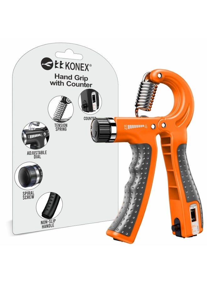 KONEX Adjustable Hand Gripper Strengthener for Men & Women | Hand Exercise Equipment for Home and Gym Workouts (With Counter, Orange) - Image 1