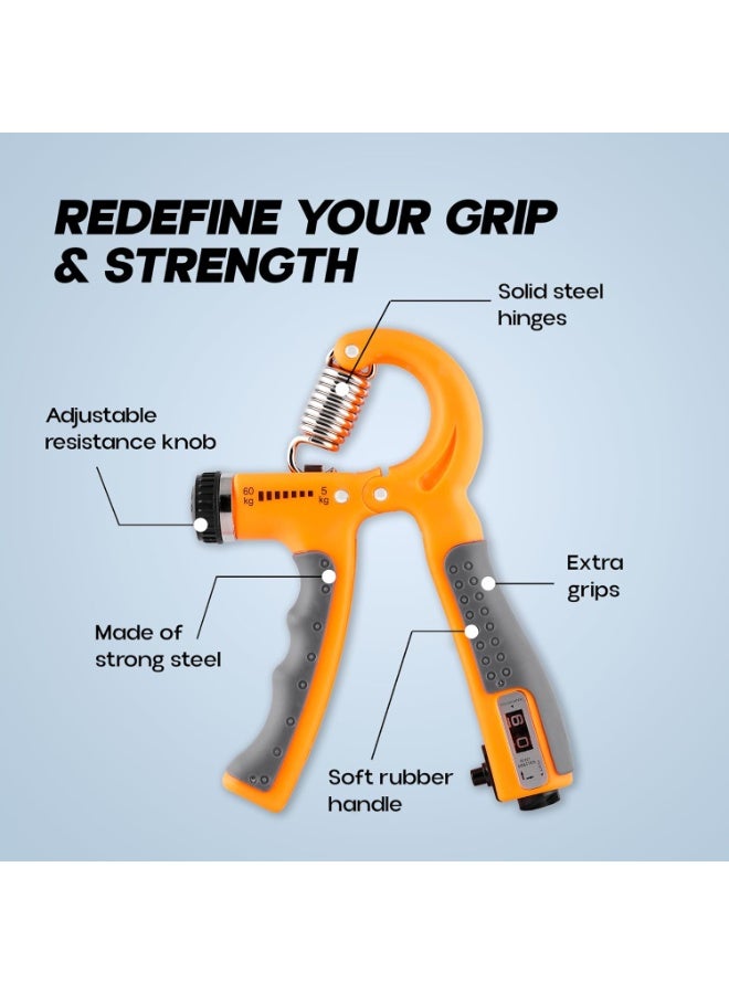 KONEX Adjustable Hand Gripper Strengthener for Men & Women | Hand Exercise Equipment for Home and Gym Workouts (With Counter, Orange) - Image 3