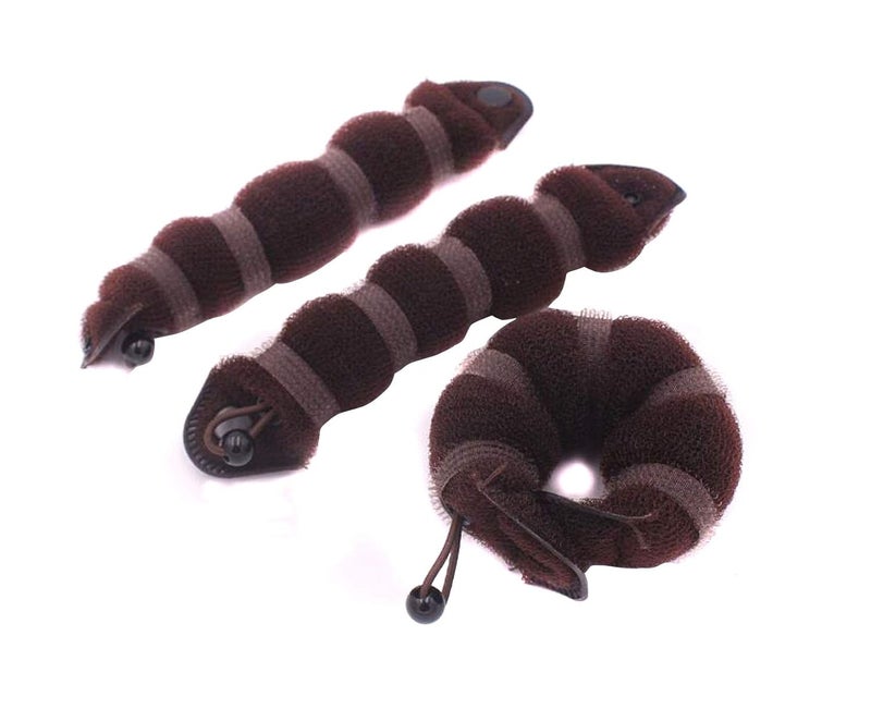 Set of 3 Magic Hair Styling Styler Hot Hair Donut Bun Ring Styler Maker 1 large2 small Brown