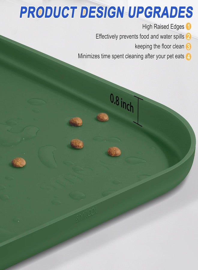 SMILOOL Silicone Pet Feeding Mat with Raised Edge, Dog Cat Bowl Mats for Food and Water, Pet Placemat for Floors Waterproof, 22” x 14” x 0.8” Dark Olive - Image 4